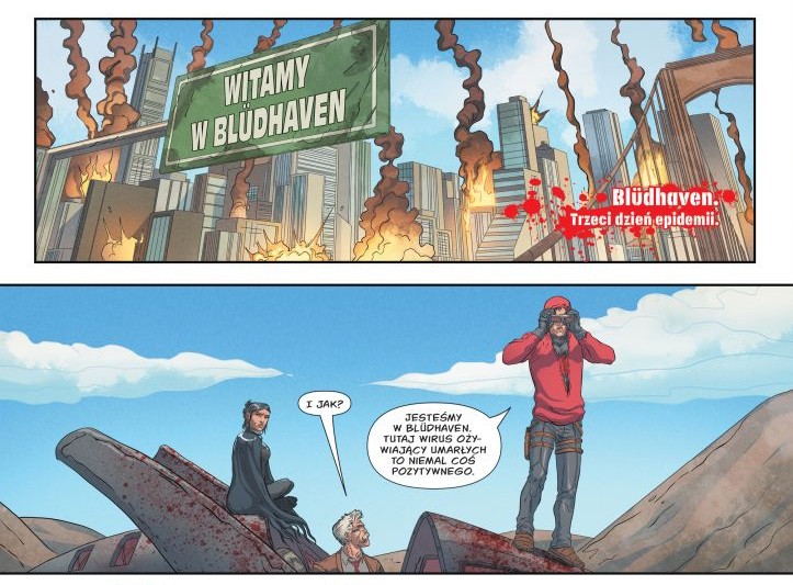 Plansza z komiksu &bdquo;DCeased &ndash; Niezniszczalni&rdquo;