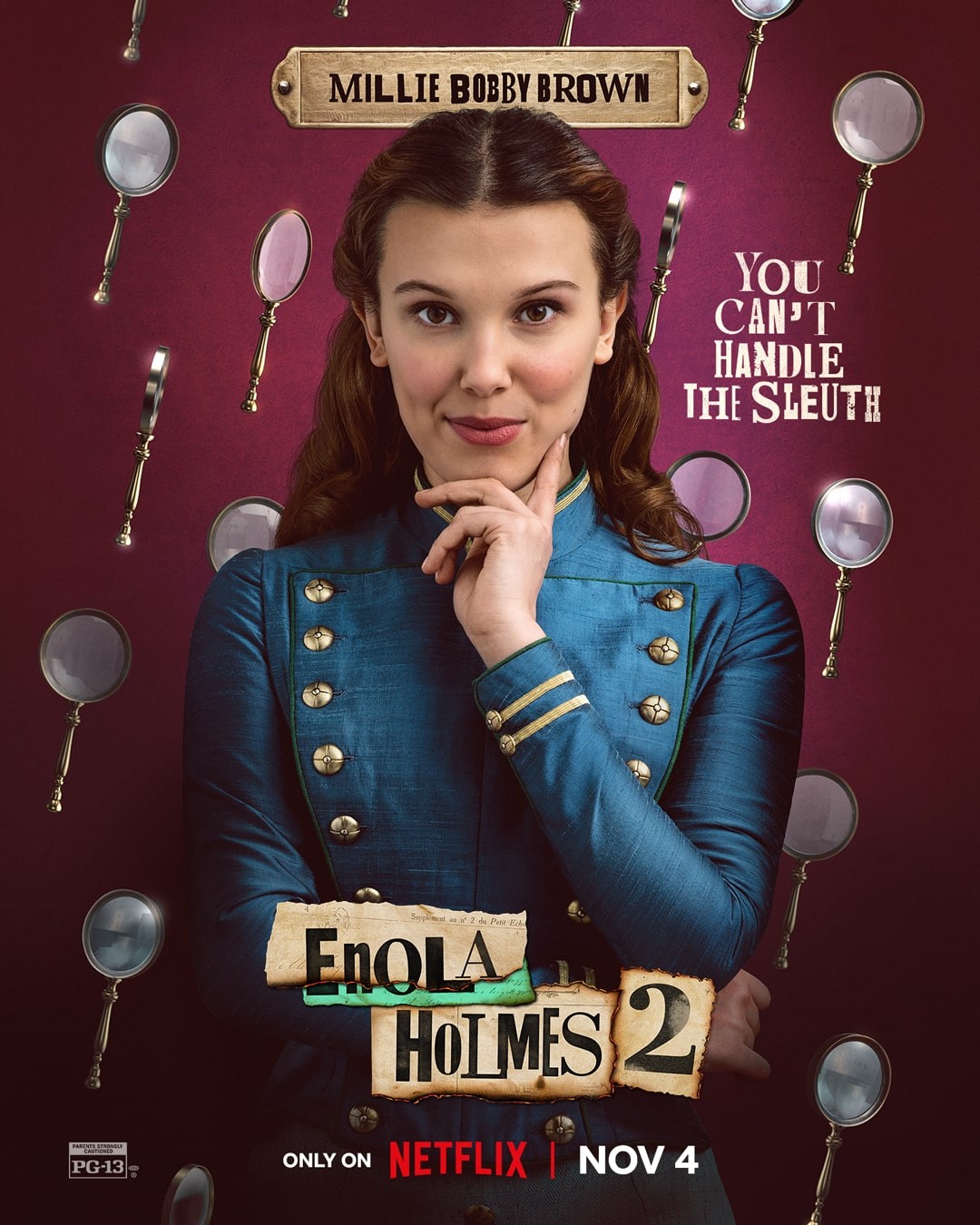 Millie Bobby Brown na plakacie z filmu Enola Holmes 2 dla Netflix.jpg