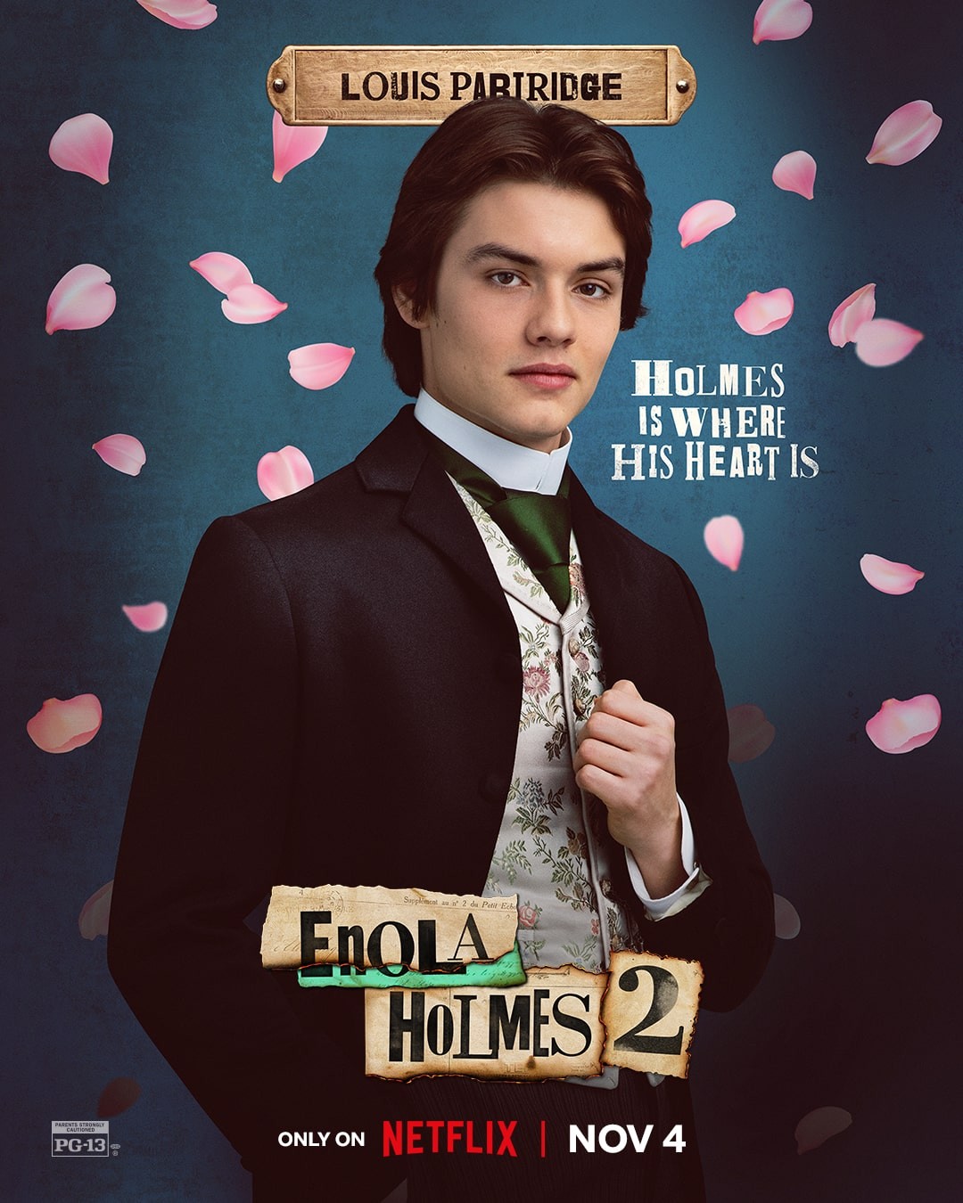 Louis Partridge na plakacie z filmu Enola Holmes 2 dla Netflix.jpg
