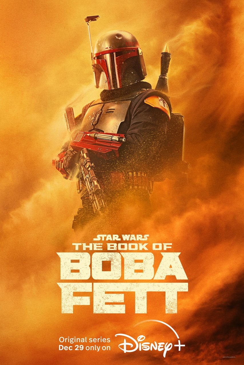 Temuera Morrison jako Bobba Fett na plakacie serialu The Book of Boba Fett
