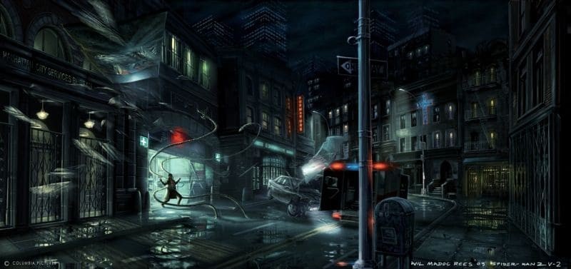 Black Cat i doktor Octopus na grafikach koncepcyjnych z filmu „Spider-Man 2”