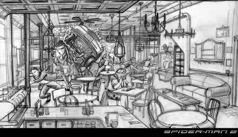 Black Cat i doktor Octopus na grafikach koncepcyjnych z filmu „Spider-Man 2”