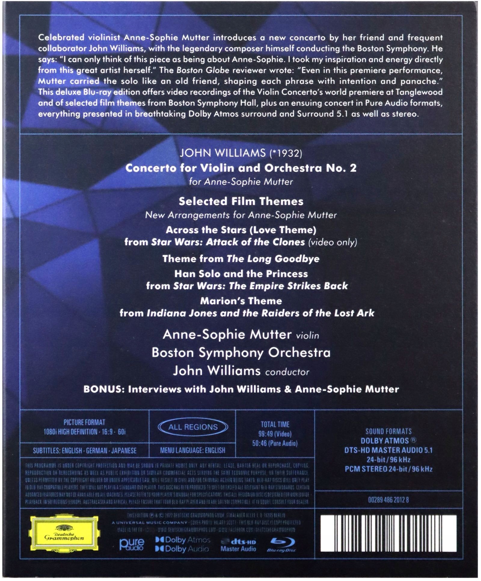 Violin Concerto No. 2 & Selected Film Themes - wydanie Blu-ray (tył)
